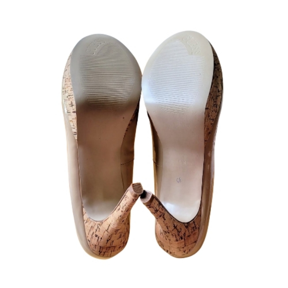 Guess Beige Cork Platform SZ 8.5 41/2" Heel Pumps 1" Platform Neutral Trendy - Picture 10 of 11